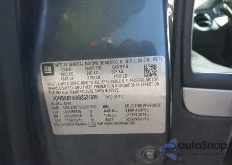 2011 Chevrolet Hhr Lt from USA, damaged, VIN 3GNBABFW8BS531026